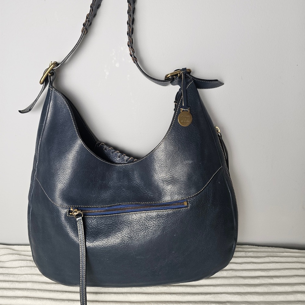 Dooney & Bourke Womens Whipstitch Leather Hobo Bag OS Navy Boho Made in Italy